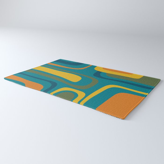 Palm Springs Midcentury Modern Abstract in Moroccan Mustard, Orange, Olive, Blue, and Teal Rug Gallery Image 3