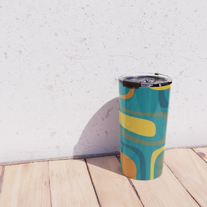 Palm Springs Midcentury Modern Abstract in Moroccan Mustard, Orange, Olive, Blue, and Teal Travel Mug Gallery Image 4