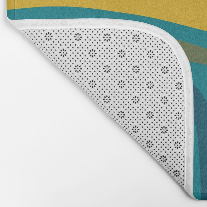 Palm Springs Midcentury Modern Abstract in Moroccan Mustard, Orange, Olive, Blue, and Teal Bath Mat Gallery Image 2