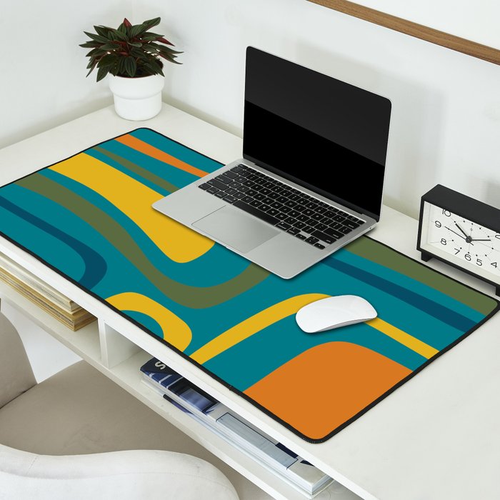 Palm Springs Midcentury Modern Abstract in Moroccan Mustard, Orange, Olive, Blue, and Teal Desk Mat Gallery Image 2