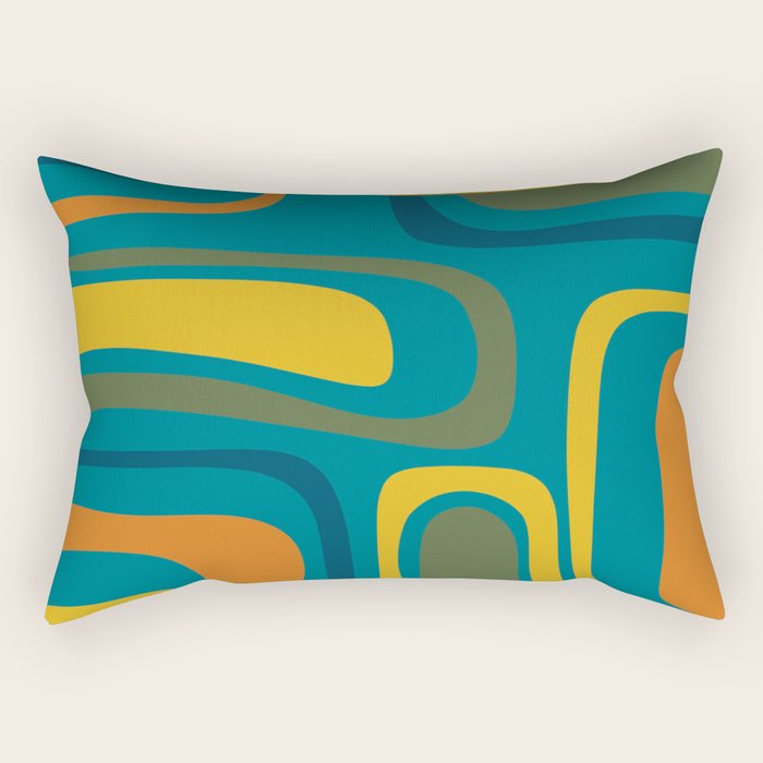 Palm Springs Midcentury Modern Abstract in Moroccan Mustard, Orange, Olive, Blue, and Teal Rectangular Pillow Gallery Image 2