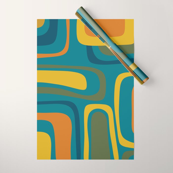 Palm Springs Midcentury Modern Abstract in Moroccan Mustard, Orange, Olive, Blue, and Teal Wrapping Paper Gallery Image 1