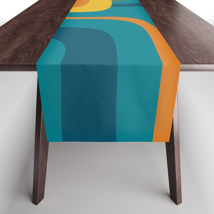 Palm Springs Midcentury Modern Abstract in Moroccan Mustard, Orange, Olive, Blue, and Teal Table Runner Gallery Image 1