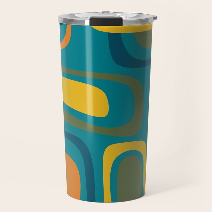 Palm Springs Midcentury Modern Abstract in Moroccan Mustard, Orange, Olive, Blue, and Teal Travel Mug Gallery Image 1