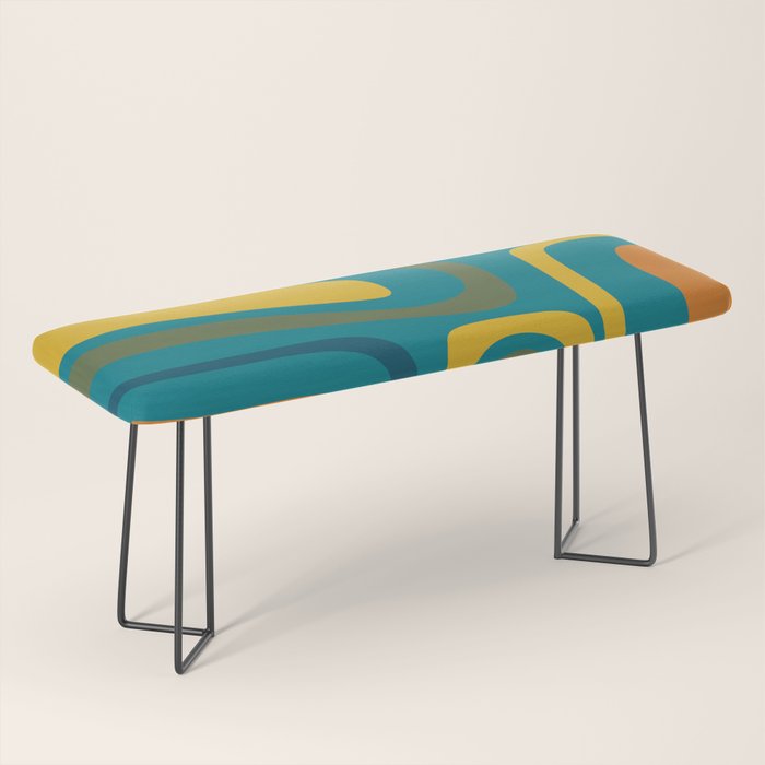Palm Springs Midcentury Modern Abstract in Moroccan Mustard, Orange, Olive, Blue, and Teal Bench Gallery Image 1