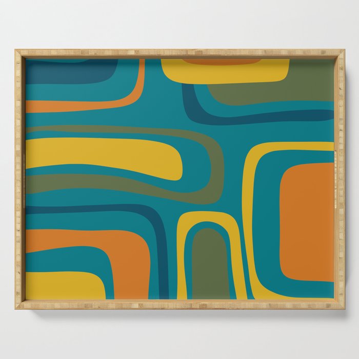 Palm Springs Midcentury Modern Abstract in Moroccan Mustard, Orange, Olive, Blue, and Teal Serving Tray Gallery Image 1