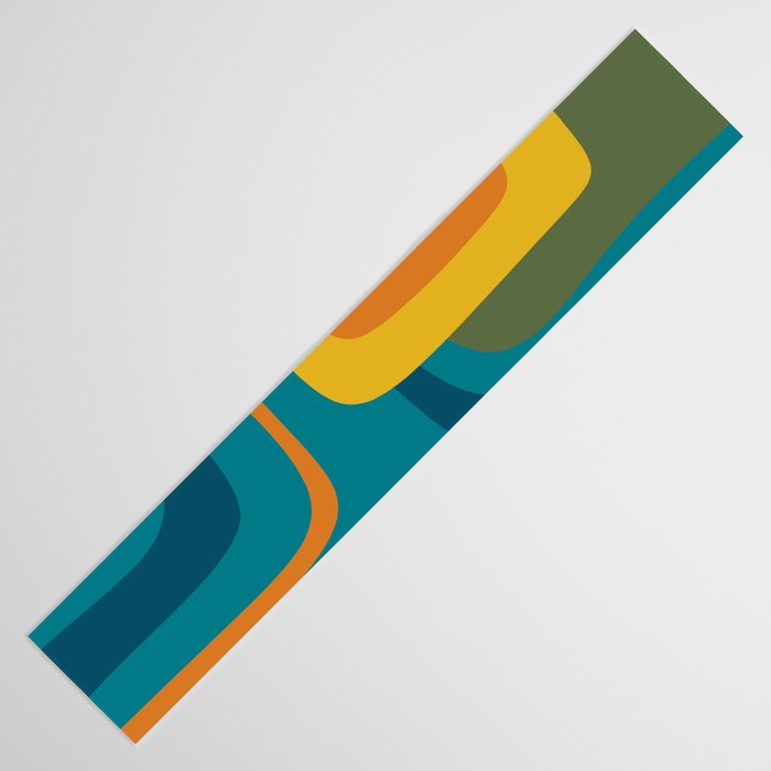 Palm Springs Midcentury Modern Abstract in Moroccan Mustard, Orange, Olive, Blue, and Teal Table Runner Gallery Image 3