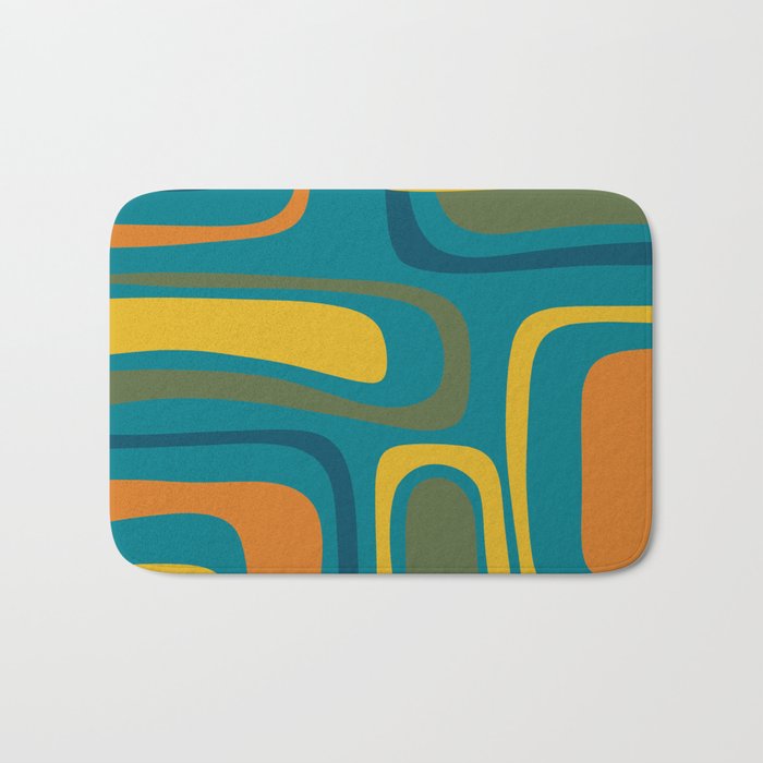 Palm Springs Midcentury Modern Abstract in Moroccan Mustard, Orange, Olive, Blue, and Teal Bath Mat Gallery Image 1