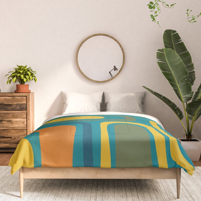 Palm Springs Midcentury Modern Abstract in Moroccan Mustard, Orange, Olive, Blue, and Teal Comforter Gallery Image 3