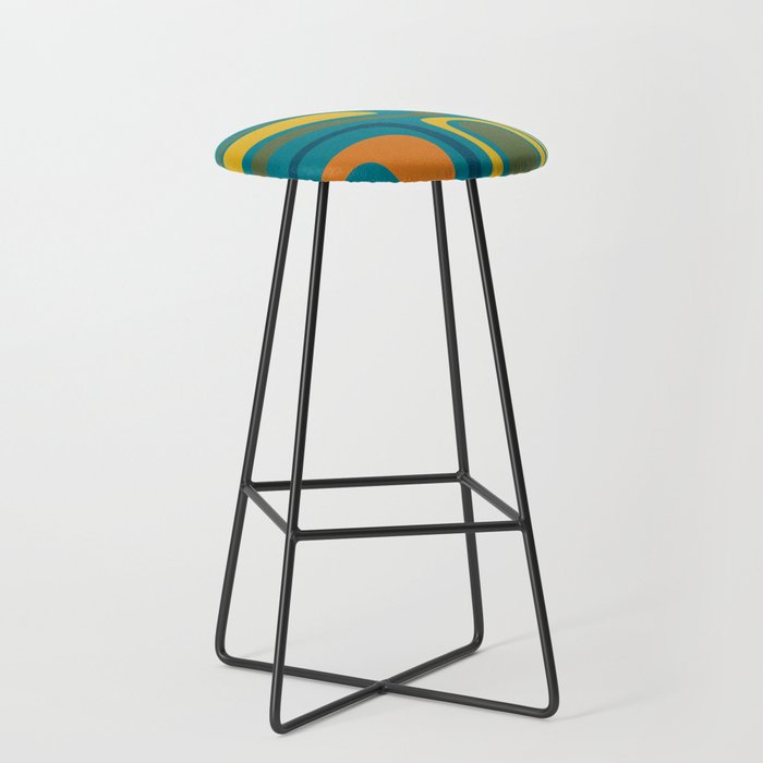 Palm Springs Midcentury Modern Abstract in Moroccan Mustard, Orange, Olive, Blue, and Teal Stool Gallery Image 1