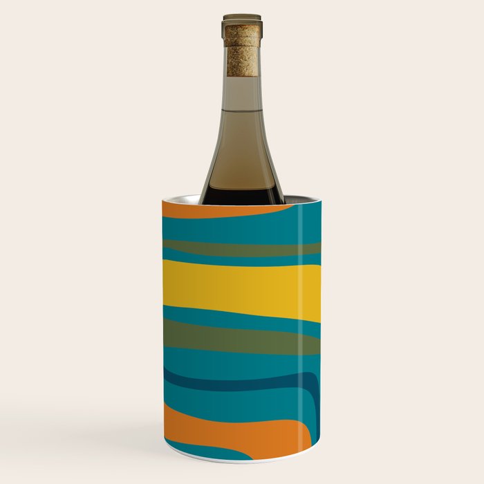 Palm Springs Midcentury Modern Abstract in Moroccan Mustard, Orange, Olive, Blue, and Teal Wine Chiller Gallery Image 2