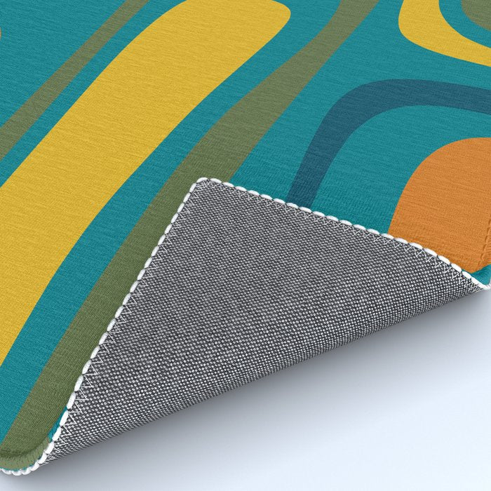 Palm Springs Midcentury Modern Abstract in Moroccan Mustard, Orange, Olive, Blue, and Teal Rug Gallery Image 4