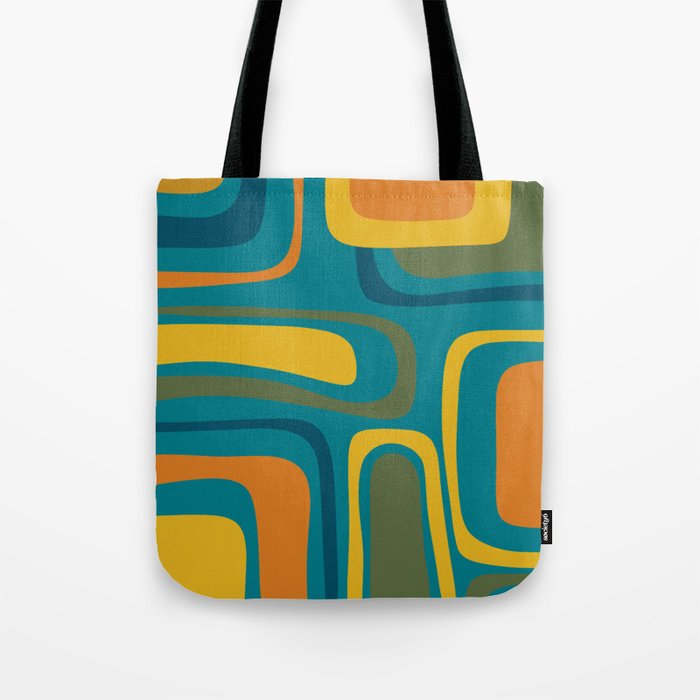 Palm Springs Midcentury Modern Abstract in Moroccan Mustard, Orange, Olive, Blue, and Teal Tote Bag Gallery Image 1