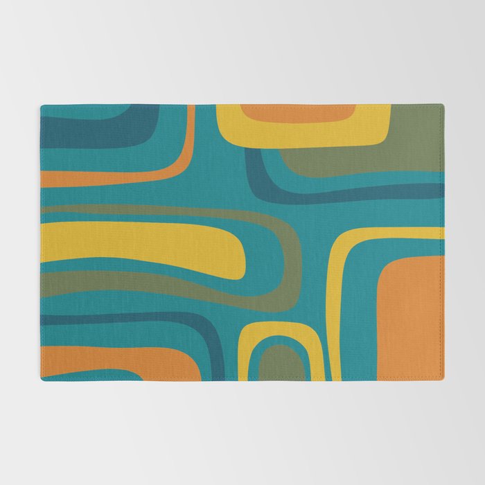 Palm Springs Midcentury Modern Abstract in Moroccan Mustard, Orange, Olive, Blue, and Teal Rug Gallery Image 2