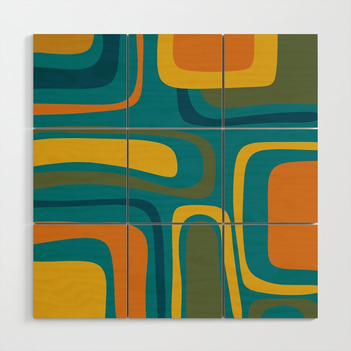 Palm Springs Midcentury Modern Abstract in Moroccan Mustard, Orange, Olive, Blue, and Teal Wood Wall Art Gallery Image 1