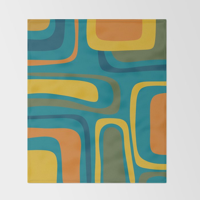 Palm Springs Midcentury Modern Abstract in Moroccan Mustard, Orange, Olive, Blue, and Teal Throw Blanket Gallery Image 2