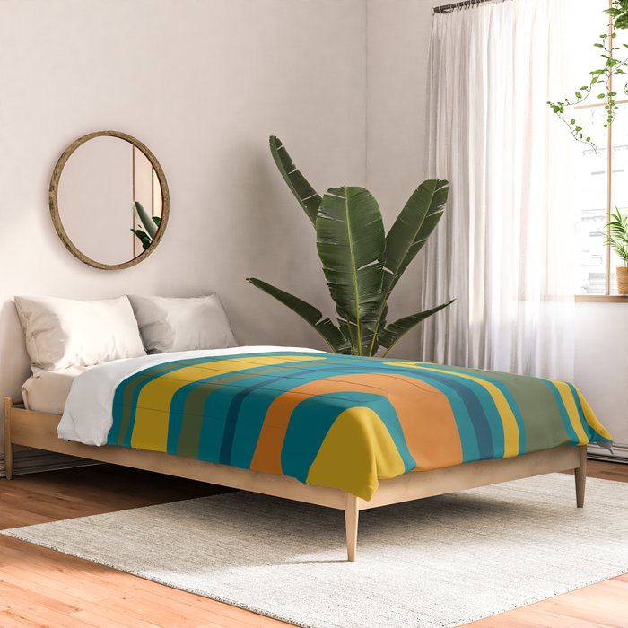 Palm Springs Midcentury Modern Abstract in Moroccan Mustard, Orange, Olive, Blue, and Teal Comforter Gallery Image 2