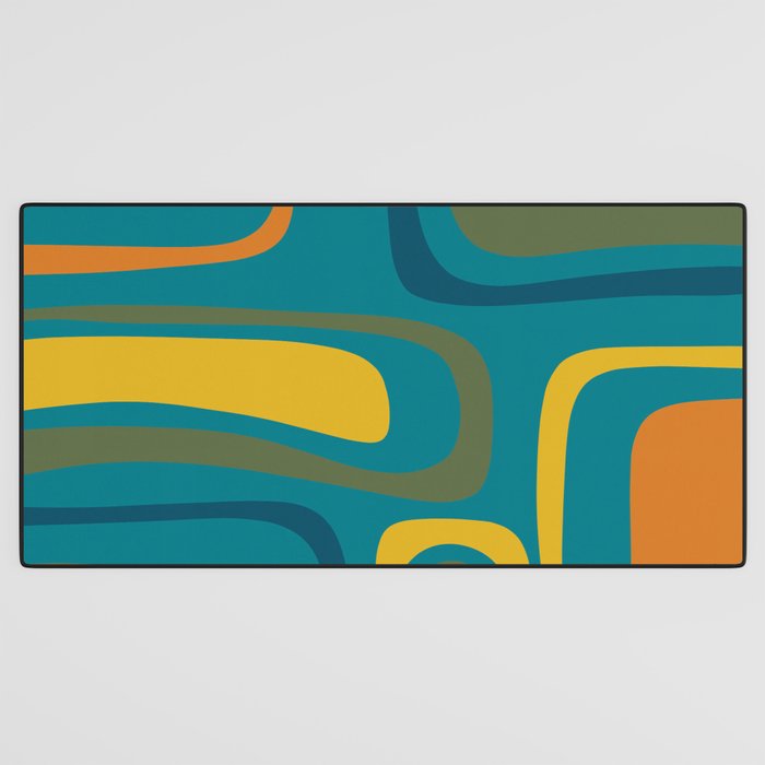Palm Springs Midcentury Modern Abstract in Moroccan Mustard, Orange, Olive, Blue, and Teal Desk Mat Gallery Image 3