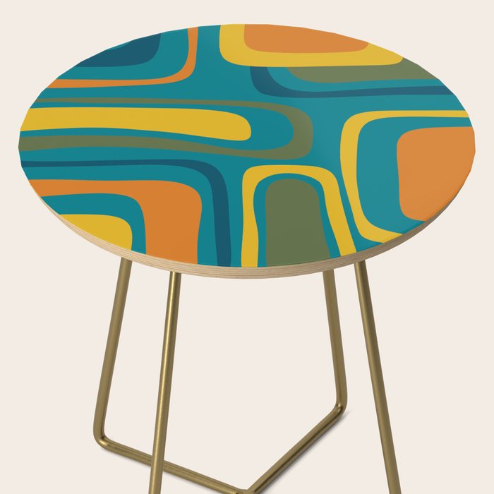 Palm Springs Midcentury Modern Abstract in Moroccan Mustard, Orange, Olive, Blue, and Teal Side Table Gallery Image 2