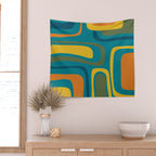 Palm Springs Midcentury Modern Abstract in Moroccan Mustard, Orange, Olive, Blue, and Teal Wall Tapestry Gallery Image 2