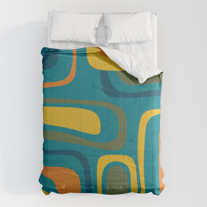 Palm Springs Midcentury Modern Abstract in Moroccan Mustard, Orange, Olive, Blue, and Teal Comforter Gallery Image 6