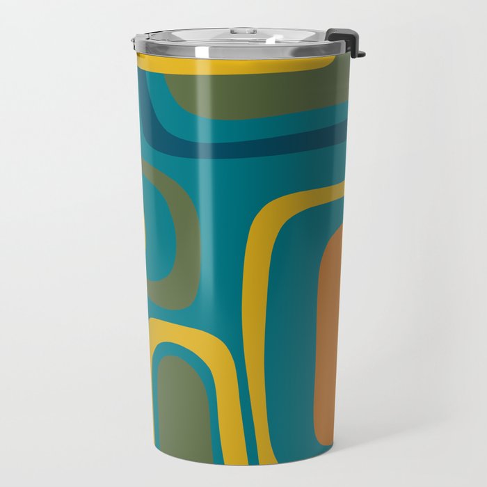 Palm Springs Midcentury Modern Abstract in Moroccan Mustard, Orange, Olive, Blue, and Teal Travel Mug Gallery Image 2