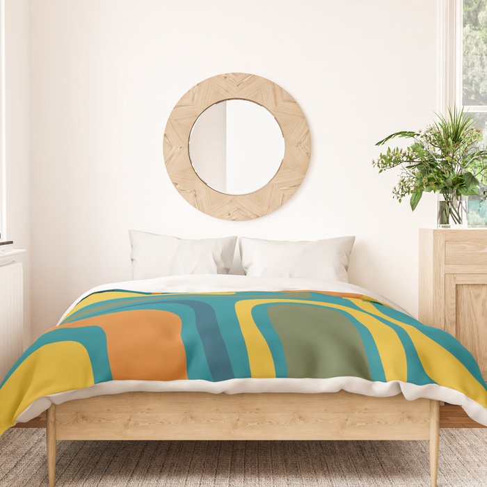Palm Springs Midcentury Modern Abstract in Moroccan Mustard, Orange, Olive, Blue, and Teal Duvet Cover Gallery Image 3
