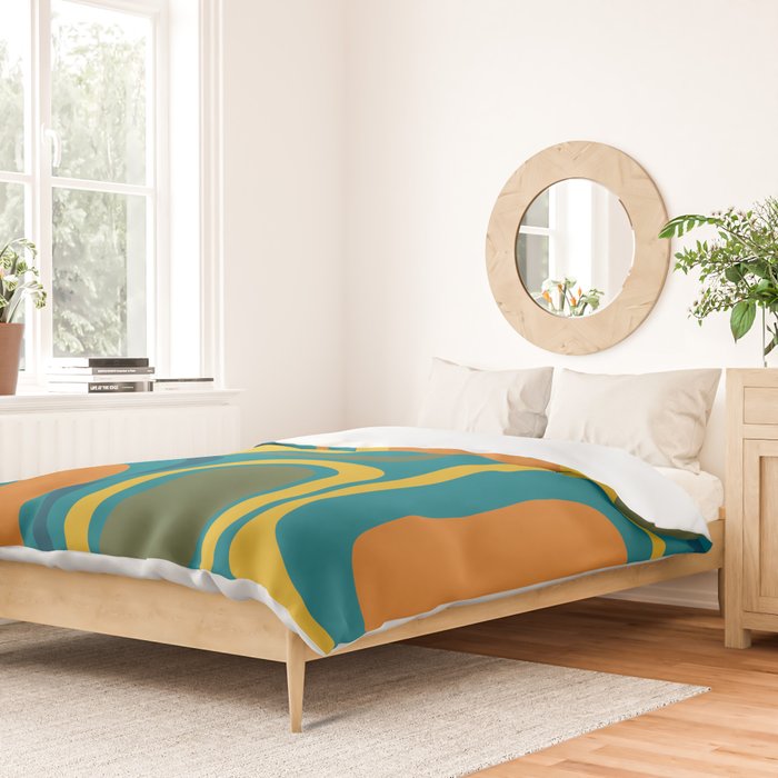 Palm Springs Midcentury Modern Abstract in Moroccan Mustard, Orange, Olive, Blue, and Teal Duvet Cover Gallery Image 2