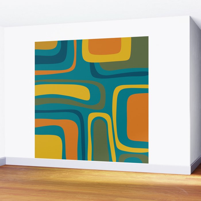 Palm Springs Midcentury Modern Abstract in Moroccan Mustard, Orange, Olive, Blue, and Teal Wall Mural Gallery Image 2