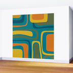 Palm Springs Midcentury Modern Abstract in Moroccan Mustard, Orange, Olive, Blue, and Teal Wall Mural Gallery Image 2