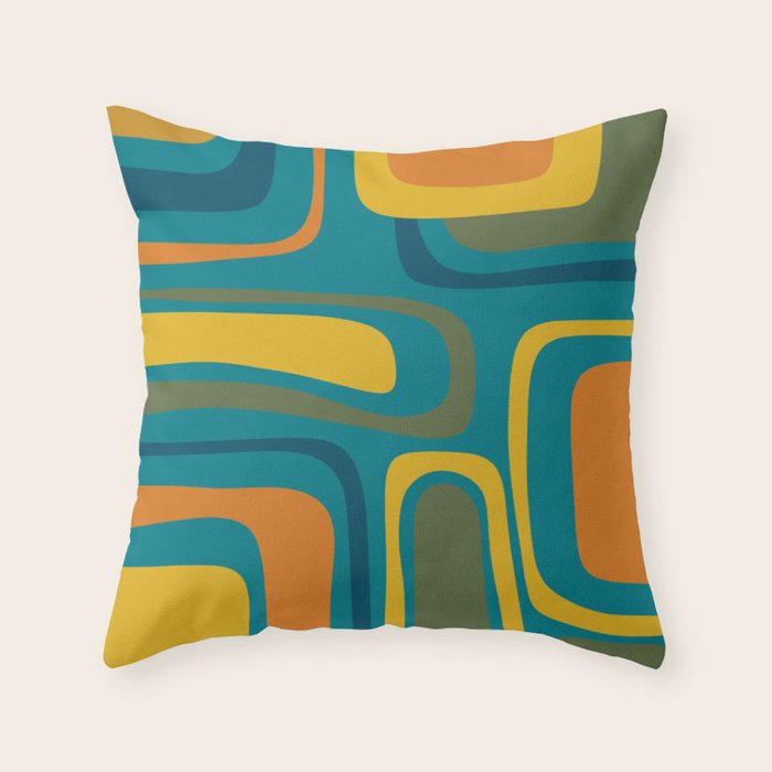 Palm Springs Midcentury Modern Abstract in Moroccan Mustard, Orange, Olive, Blue, and Teal Throw Pillow Gallery Image 6
