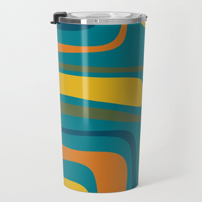 Palm Springs Midcentury Modern Abstract in Moroccan Mustard, Orange, Olive, Blue, and Teal Travel Mug Gallery Image 3