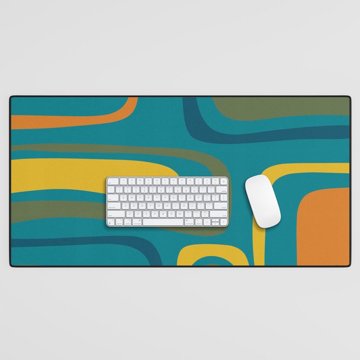 Palm Springs Midcentury Modern Abstract in Moroccan Mustard, Orange, Olive, Blue, and Teal Desk Mat Gallery Image 1