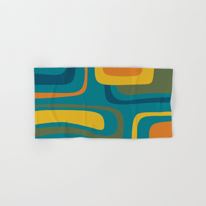 Palm Springs Midcentury Modern Abstract in Moroccan Mustard, Orange, Olive, Blue, and Teal Bath Towel Gallery Image 1