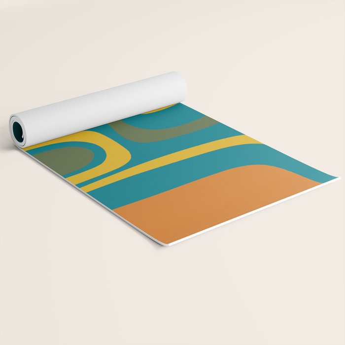 Palm Springs Midcentury Modern Abstract in Moroccan Mustard, Orange, Olive, Blue, and Teal Yoga Mat Gallery Image 2
