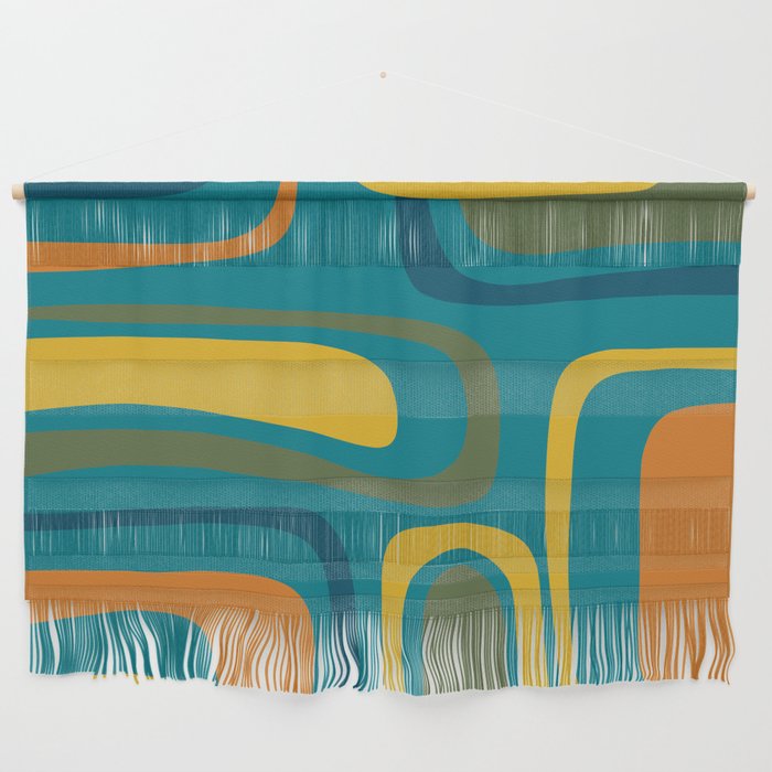 Palm Springs Midcentury Modern Abstract in Moroccan Mustard, Orange, Olive, Blue, and Teal Wall Hanging Gallery Image 1
