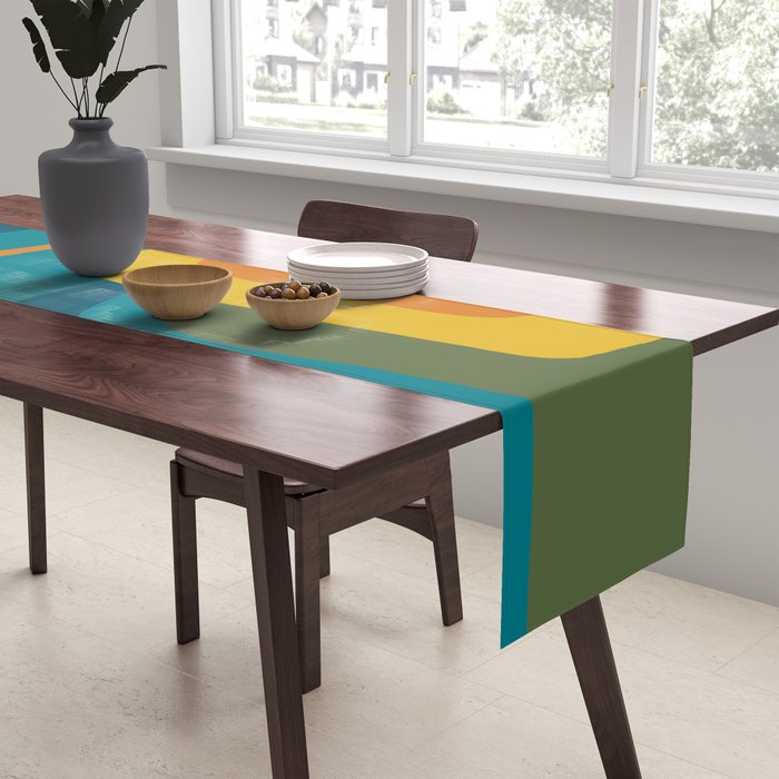 Palm Springs Midcentury Modern Abstract in Moroccan Mustard, Orange, Olive, Blue, and Teal Table Runner Gallery Image 2