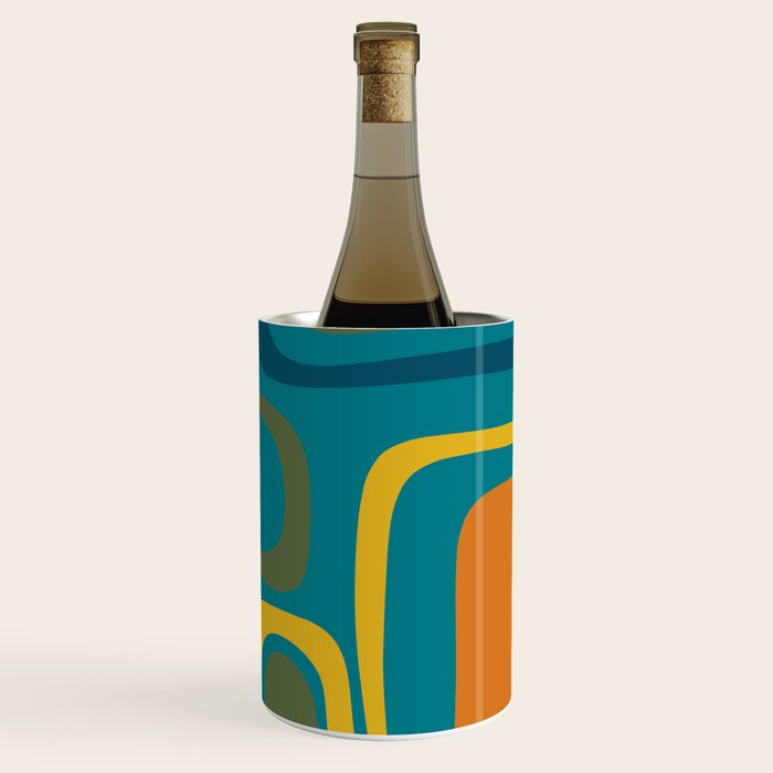 Palm Springs Midcentury Modern Abstract in Moroccan Mustard, Orange, Olive, Blue, and Teal Wine Chiller Gallery Image 3