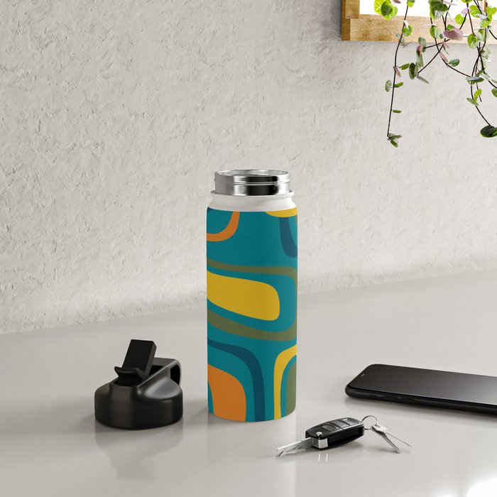 Palm Springs Midcentury Modern Abstract in Moroccan Mustard, Orange, Olive, Blue, and Teal Water Bottle Gallery Image 4