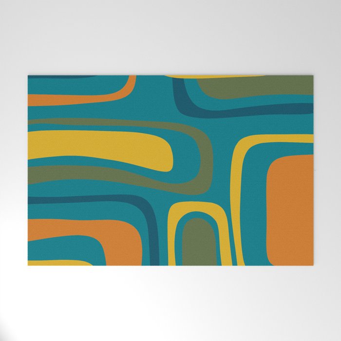 Palm Springs Midcentury Modern Abstract in Moroccan Mustard, Orange, Olive, Blue, and Teal Welcome Mat Gallery Image 1