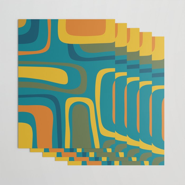 Palm Springs Midcentury Modern Abstract in Moroccan Mustard, Orange, Olive, Blue, and Teal Wrapping Paper Gallery Image 3