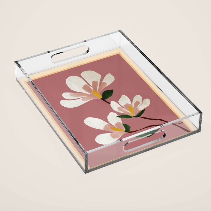 Pink Magnolia Flowers Acrylic Tray Gallery Image 1