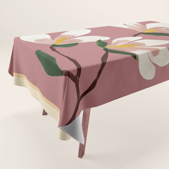 Pink Magnolia Flowers Tablecloth Gallery Image 1
