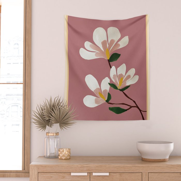 Pink Magnolia Flowers Wall Tapestry Gallery Image 2