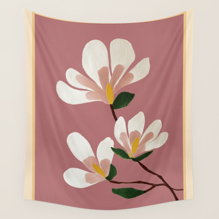 Pink Magnolia Flowers Wall Tapestry Gallery Image 1