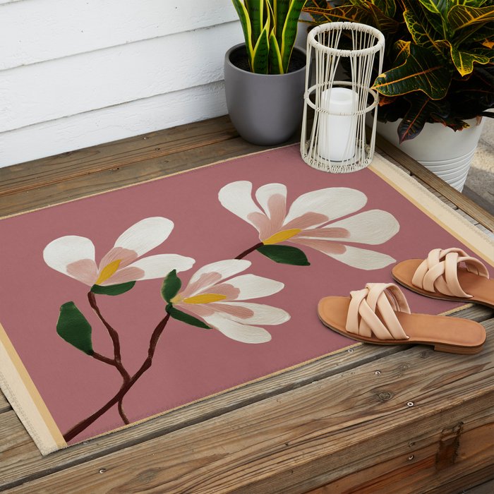 Pink Magnolia Flowers Outdoor Rug Gallery Image 2