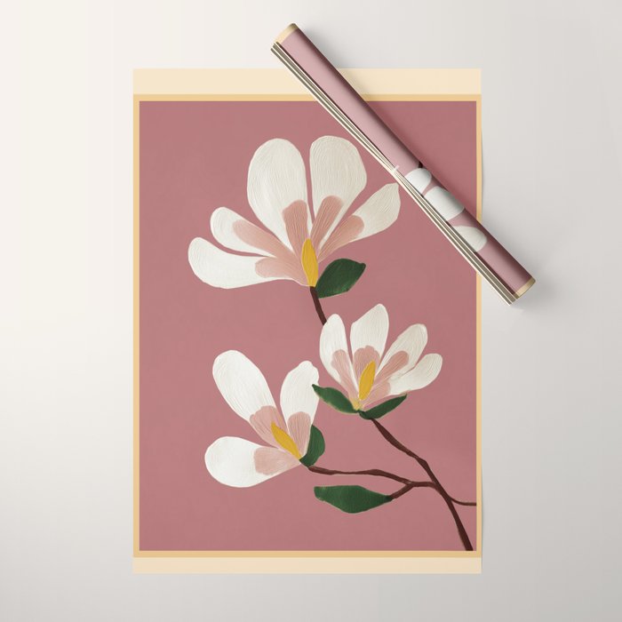 Pink Magnolia Flowers Wrapping Paper Gallery Image 1
