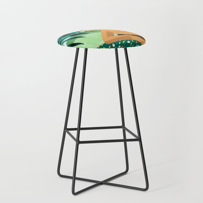 Chill, Modern Bohemian Black Woman Travel Illustration | Terrazzo Tropical Swimming Pool Fashion Stool Gallery Image 1