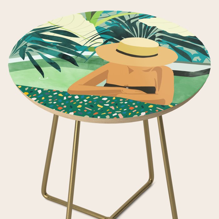 Chill, Modern Bohemian Black Woman Travel Illustration | Terrazzo Tropical Swimming Pool Fashion Side Table Gallery Image 2