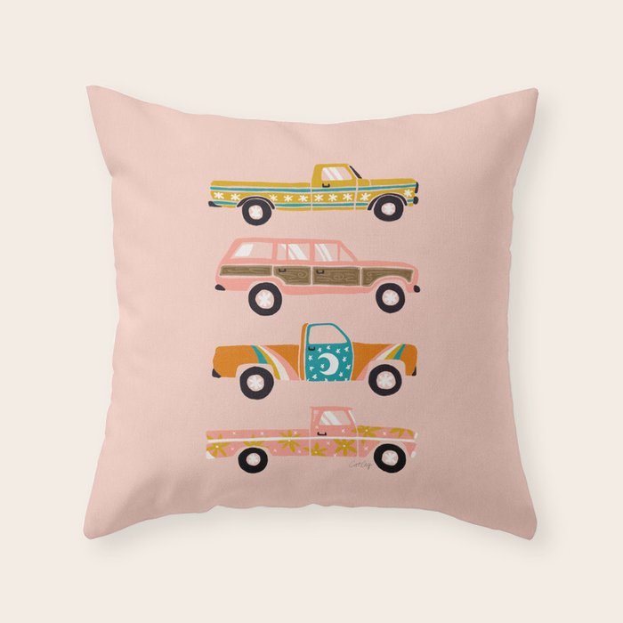 Retro Roads - Pink Palette Throw Pillow Gallery Image 1